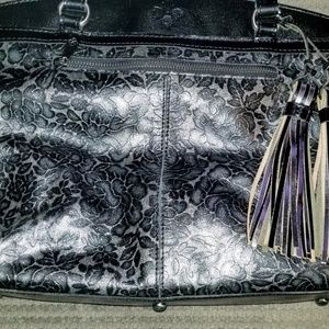 Patricia Nash Black Glitter Rose Poppy Tote